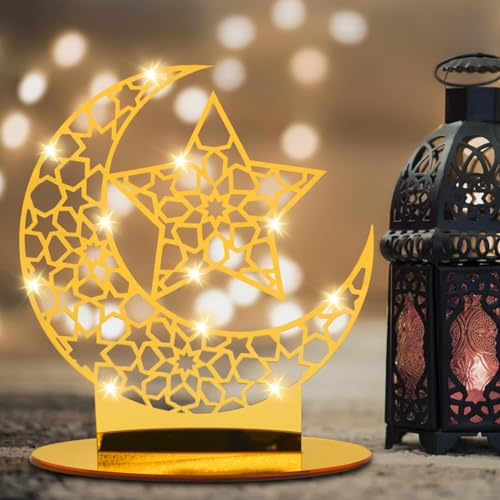 Ramadan Eid Mubarak Dekoration, Eid Mubarak Acryl Ornament, Mond Sterne Lampe Licht, Eid Mubarak Tischdekoration, Ramadan Dekoration, Ramadan Mond Nachtlicht, Eid Mubarak Hauptdekor DIY Geschenk von Qunkun