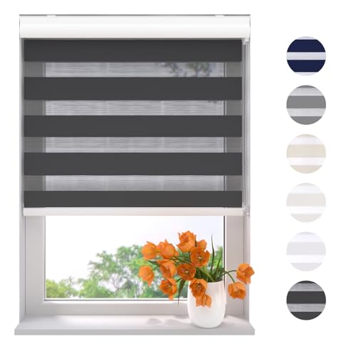 Radeco® Doppelrollo mit Kassette 160 x 175 cm (BxH) schwarz, Blickdicht oder Transparent, ohne Bohren möglich, doppelrollo wandmontage, Duo Rollo, doppelrollo 160 cm breit von Raamdecoratie.com