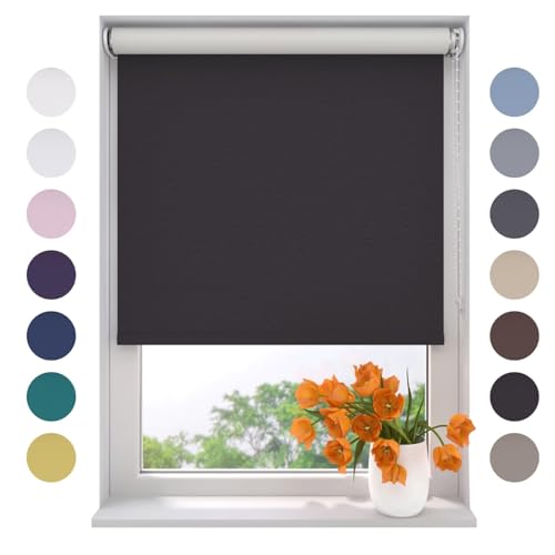 Radeco® Verdunkelungsrollo 70 x 190 cm schwarz, Größen von 40 bis 240 Breite, ohne Bohren möglich, Rollo wandmontage, Rollo 70 cm breit, Fenster rollos für innen, rollos für Fenster von Raamdecoratie.com