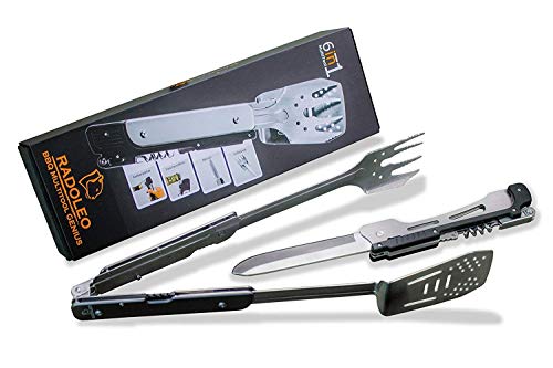 RADOLEO® Grill-Multi-Tool | Grillbesteck | 6 Grill-Werkzeuge | das Set für jeden Grill-Fan | Ideal für Camping & Outdoor | edle Geschenk-Verpackung… von RADOLEO