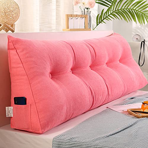 Raktov Dreieckiges Kopfteilkissen mit abnehmbarem Bezug, Polster mit Holzrücken, dreieckiges Lesekissen, einfarbiges Keil-Kopfteilkissen für Bett, Sofa, Schlafzimmer, 120 x 50 x 20 cm, Rosa von RAKTOV