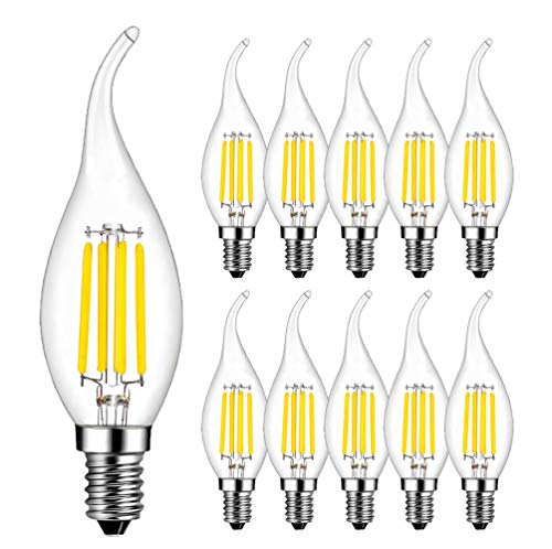 RANBOO E14 Kerze LED Lampe für Kronleuchter, E14 Glühfaden Retrofit Classic, 4W ersetzt 40 Watt, 400 Lumen, 6500K Kaltweiß, Filament Fadenlampe, Glas, nicht dimmbar, 10er Pack von RANBOO