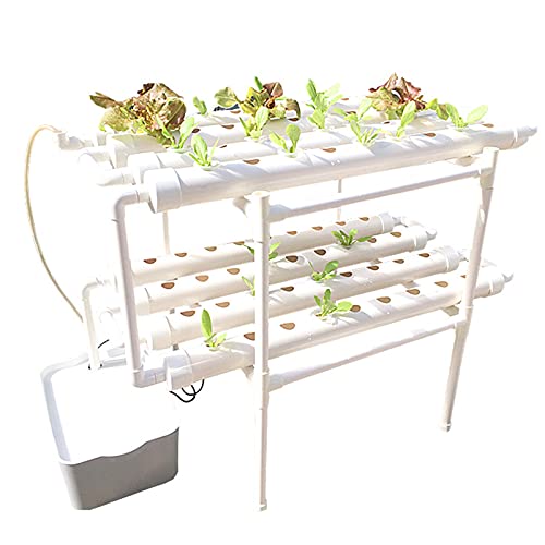 RANZIX Hydroponic Site Grow Kit, 2 Layer 72 ​​Standorte, 8 Rohre Erdlose Pflanzenanbau-Systeme, und Strömung Tiefe Wasserkulturgärten mit Pumpe für das Bildungs-Hydroponics-System (72 Löcher) von RANZIX