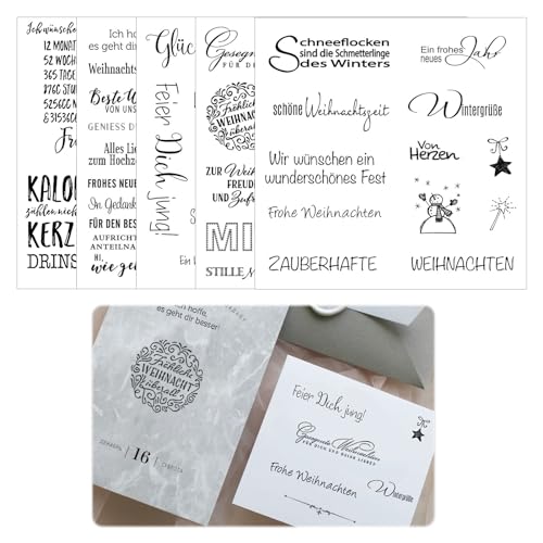 Silikonstempel,Sprüche Deutsch Clear Stamp,5 Blätter Clear Stamps Stempel Geburtstag für DIY Dekoration Bullet Journal Scrapbooking,Tiere und Blumen Stempelset von RARWIND