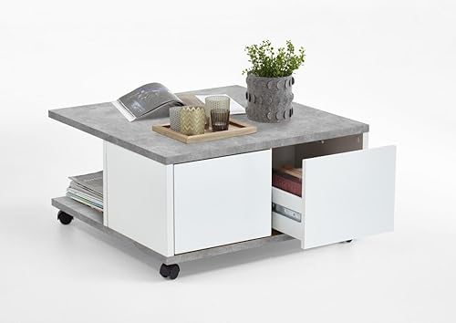 RASANTI Twin 1 Couchtisch auf Rollen von FMD Beton/Weiss Edelglanz von RASANTI