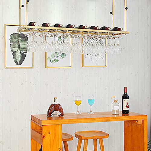 Kreatives goldenes Weinregal |Aufbewahrungsregal für Weinflaschen und Stielgläser, an der Decke hängender Weinglashalter aus Metall, für Küchenbar unter dem Schrank (Größe: 100 x 35 cm) (rot 140 x 35 von RASOANOA