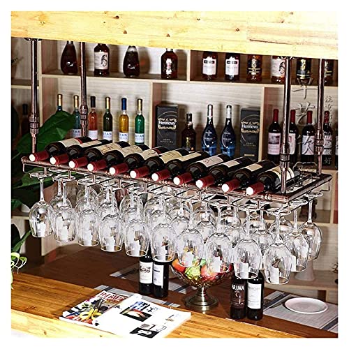 RASOANOA Hängendes Weinregal mit Glashalter und Regal, Weinregal zum Aufhängen, Vintage-Weinflaschenhalter, Deckenweinregal, Weinglashalter, Weinregal-Dekoration, hängende Glashalterung Ambitious von RASOANOA