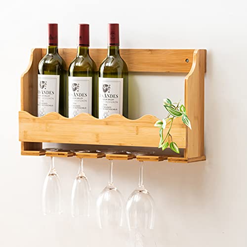 RASOANOA Wandmontiertes Weinregal mit Präsentationsständer, 2-stufiges Bambus-Weinregal zum Aufhängen für 5 Weinflaschen und 5 Gläser für Zuhause, Küche, Esszimmer, modisch Ambitious von RASOANOA