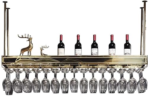 Weinregal, europäisches Weinglasregal, verstellbarer hängender Weinflaschenhalter, doppelte Lagerung, Weinhalter aus Edelstahl, Stielglashalter mit Trennwand aus gehärtetem Glas für die Bar Ambitious von RASOANOA