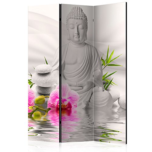 murando Raumteiler Buddha Foto Paravent 135x172 cm einseitig auf Vlies-Leinwand Bedruckt Trennwand Spanische Wand Sichtschutz Raumtrenner grau Rose b-A-0011-z-b von RAUMTEILER / PARAVENT B&D XXL