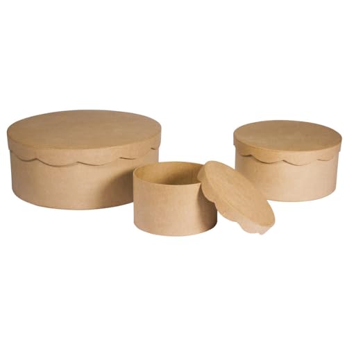 Rayher 67259000 Pappm. Boxen Set,FSC Recycled 100%, ø23,8 x 9 cm/ø16,8 x 8 cm/ø10 x 7cm, Set 3 Stück von Rayher