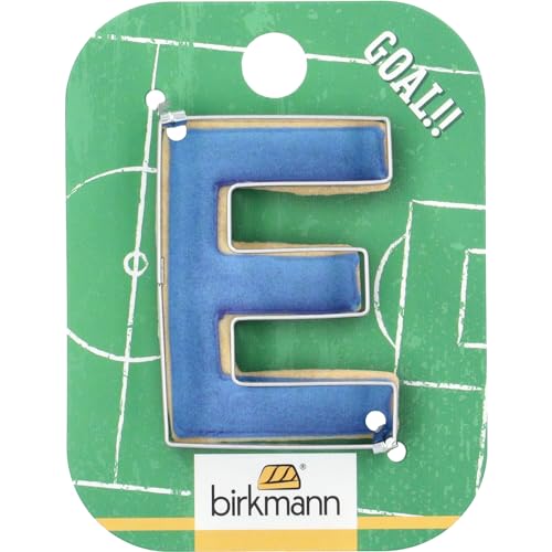 Birkmann, Ausstechform Buchstabe E, Edelstahl, 5 cm, auf Card Board, passend zur EM, mit polierter Naht von RBV Birkmann