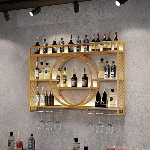 RCJCQSR Bar Unit Schwimmregale, modernes Metall Wandmontage Weinregal, Wandmontage Weinregal + Champagner Weinglas Regal für Restaurant, Bar (Größe:100 x 15 x 80 cm / 39 x 6 x 31 in, Farbe:Gold) von RCJCQSR
