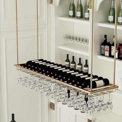 RCJCQSR Hängende Weinregal von der Decke, moderne Metall Weinflaschenhalter Gold Anzeigeständer Wand montiert Champagnerglas Becherregal (Größe: 80 x 35 x 7 cm) von RCJCQSR