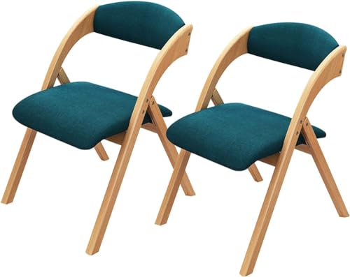RCJCQSR Holz-Klappstuhl mit Rückenlehne, tragbarer, faltbarer Holzstuhl mit gepolsterten Sitzen, bequemer Esszimmerstuhl, Heimbüro, Schreibtischstuhl, Arbeitsstuhl (Größe: 2er-Pack, Farbe: Blau) von RCJCQSR