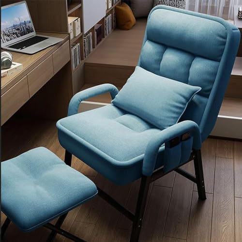 RCJCQSR Moderner Loungesessel mit 6 verstellbaren Rückenlehnen und Fußhocker, bequemer Lesesessel für Schlafzimmer, Wohnzimmer (Farbe: Blau) von RCJCQSR