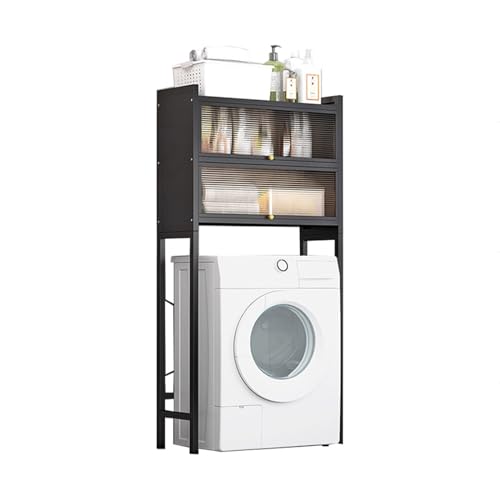 RCJCQSR Waschmaschinenrega Ohne Bohren 3 Ebenen Badezimmerregal, Badezimmerschrank Waschmaschinenschrank Überbauschrank, Platzsparendes, Multifunktional(Color:Schwarz) von RCJCQSR