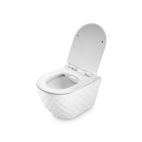 RD Luxury | Weiß Hänge WC Spülrandlos Hänge WC Komplettset Wand WC Spülrandlos Designer Wand Toilette WC Sitz + Deckel aus Duroplast von RD Luxury
