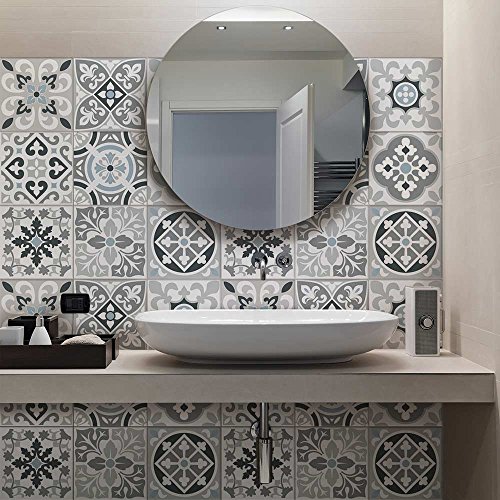 RE-COVERTILES - Fliesenaufkleber Badezimmer und Küche 12 Stck 15x15 cm - PS00094 PVC-Wanddekoration Wasserdicht Fliesen Mosaik Stil Azulejos-Zementfliesen von RE-COVERTILES