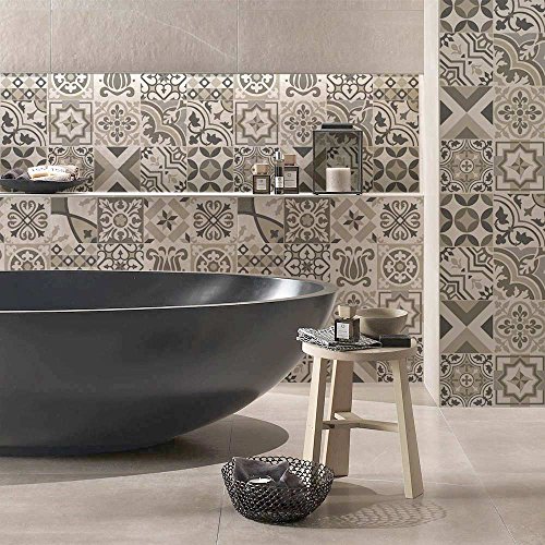 RE-COVERTILES - Fliesenaufkleber Badezimmer und Küche 24 Stck 10x10 cm - PS00154 PVC-Wanddekoration Wasserdicht Fliesen Mosaik Stil Azulejos-Zementfliesen von RE-COVERTILES