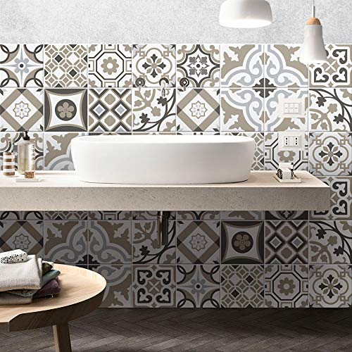 RE-COVERTILES - Fliesenaufkleber Badezimmer und Küche 24 Stck 10x10 cm - PS00213 PVC-Wanddekoration Wasserdicht Fliesen Mosaik Stil Azulejos-Zementfliesen von RE-COVERTILES