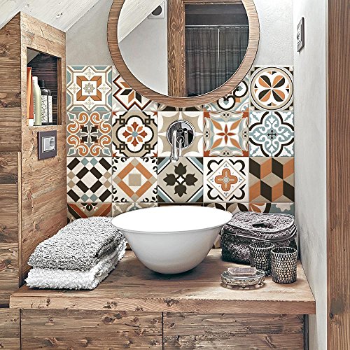 RE-COVERTILES - 32 Stück Aufkleber für Fliesen 15x15 cm PS00160 Wandmosaik Zementfliesenkleber für Bad und Küche abziehen und aufkleben von RE-COVERTILES