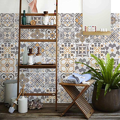 RE-COVERTILES - Fliesenaufkleber Badezimmer und Küche 12 Stck 15x15 cm - PS00164 PVC-Wanddekoration Wasserdicht Fliesen Mosaik Stil Azulejos-Zementfliesen von RE-COVERTILES