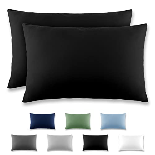 REDKEY Kissenbezug 40x70 cm - 2er Set Kopfkissenbezug - Mikrofaser Kissenhülle für Kissen, Kopfkissenbezüge mit Laschenvershluss, 40 x 70 Pillow Case - Schwarz von REDKEY