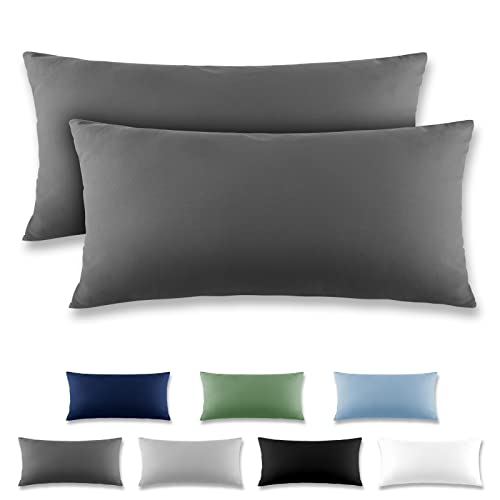 REDKEY Kissenbezug 40x80 cm - 2er Set Kopfkissenbezug - Mikrofaser Kissenhülle für Kissen, Kopfkissenbezüge mit Laschenvershluss, 40 x 80 Pillow Case - Anthrazit von REDKEY