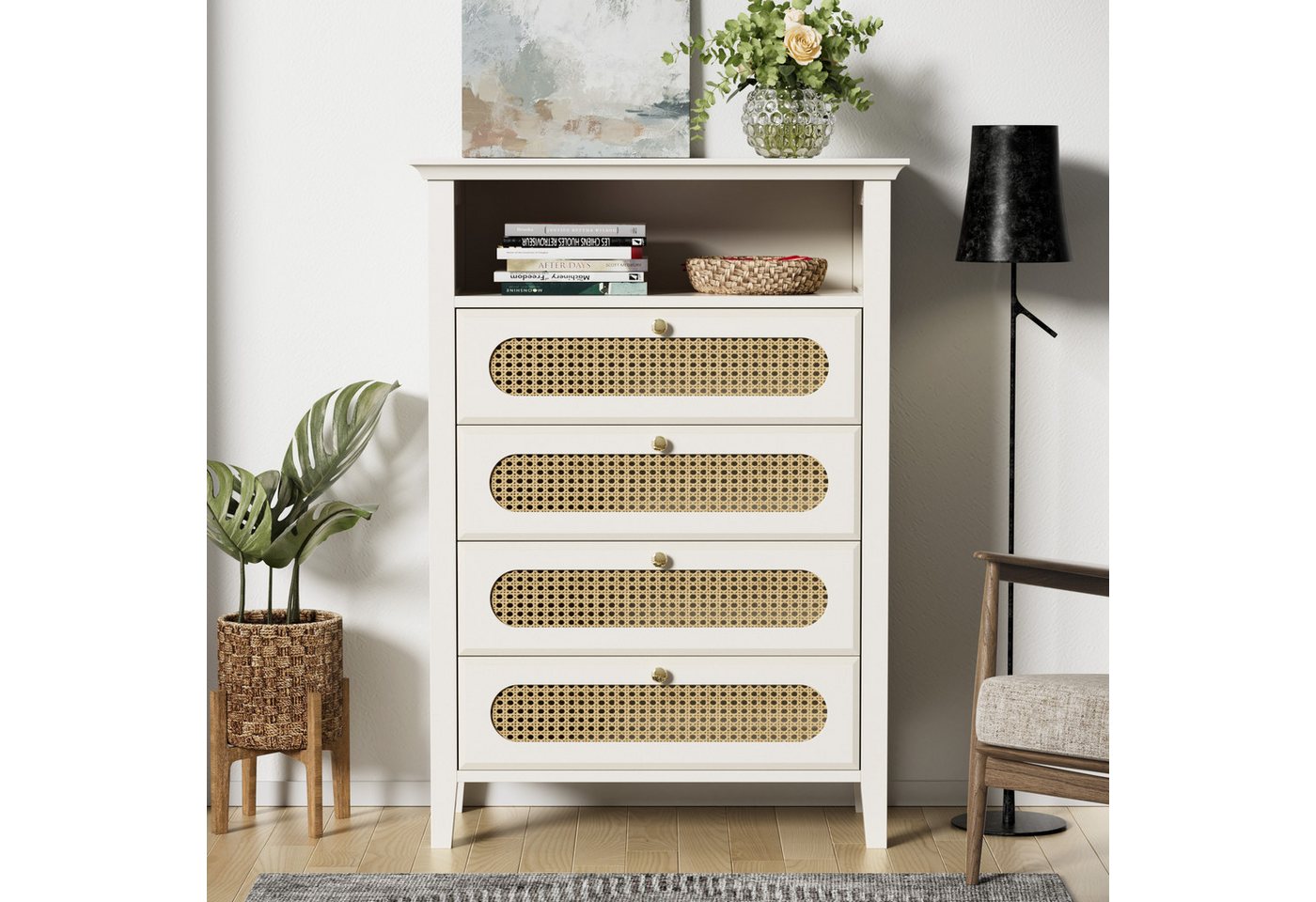 REDOM Highboard Sideboard Kommode (mit 4 Schubladen), lackierte Oberfläche, 110*38*80cm von REDOM