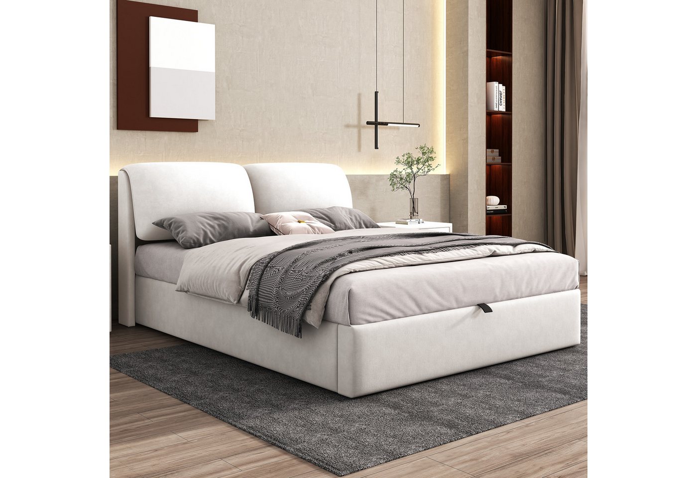 REDOM Polsterbett Hydraulisches Bett (140*200cm), mit 3 Schubladen,Bettkasten zur Aufbewahrung, Lattenrost mit Kopfteil von REDOM