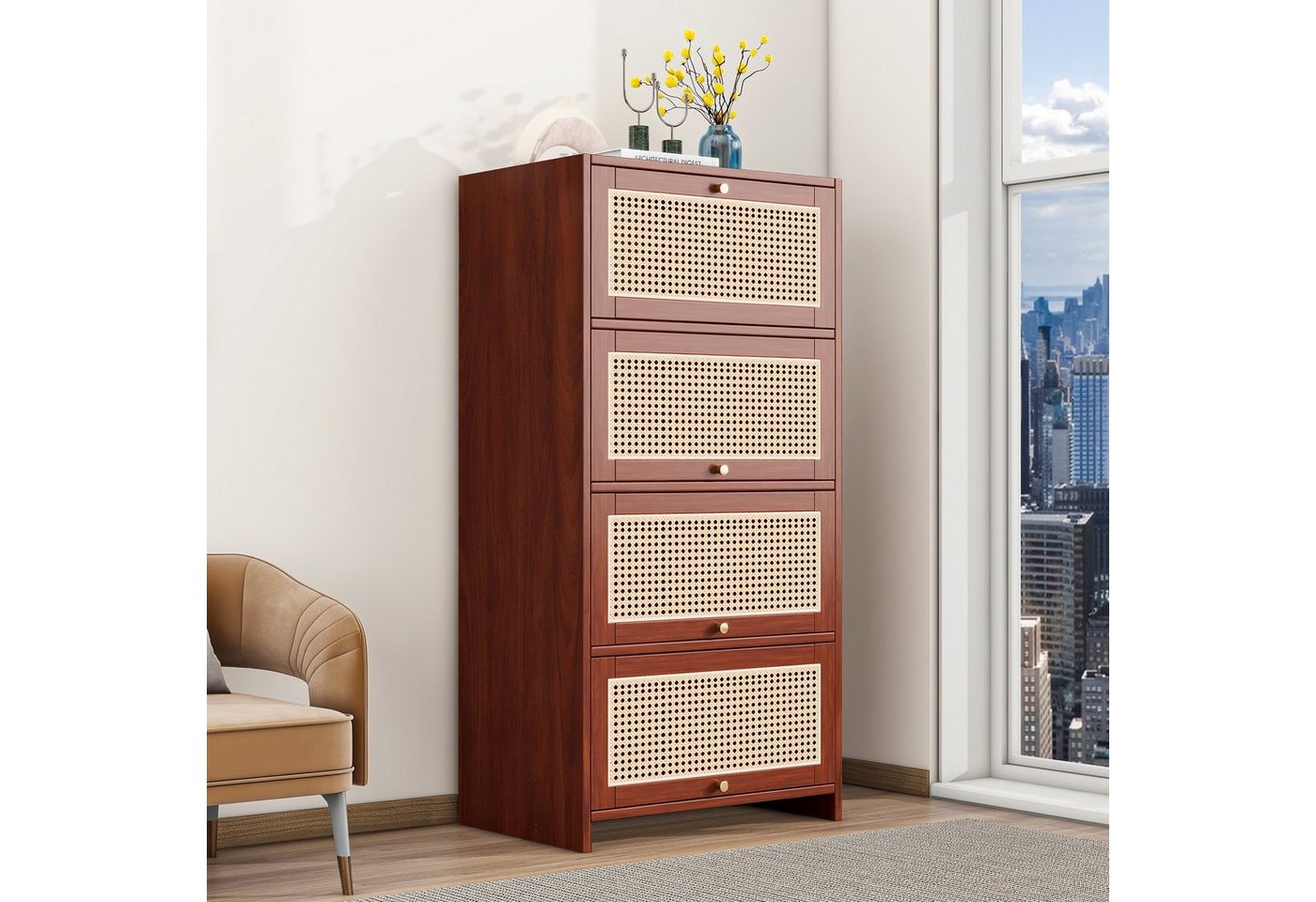 REDOM Sideboard Standschrank, Schuhschrank, Rattan, praktischer Stauraum, Eckschrank von REDOM