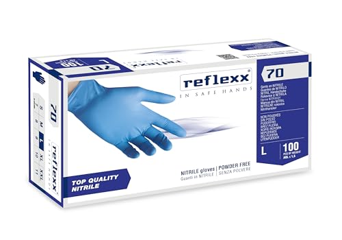 Reflexx R70/L Puderfreie Nitrilhandschuhe, Größe L, Hellblau, 100 Stück von REFLEXX