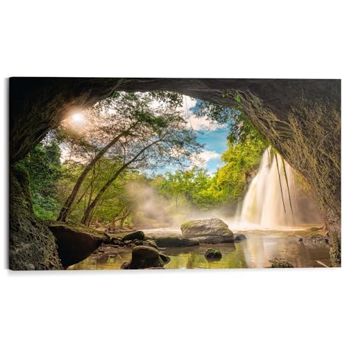 REINDERS Wandbild Steinhöhle Naturmotiv - Wasserfall - Landschaft - Deco Block MDF 118 x 70 cm Grün Wohnzimmer Wald von REINDERS