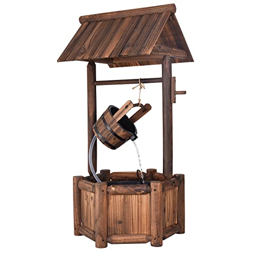 RELAX4LIFE Gartenbrunnen aus Holz, Zierbrunnen mit Elektrischer Pumpe, Wasserbrunnen mit Regulierbarer Wasserfall, Rustikaler Springbrunnen für Garten Balkon Hof, 58,5 × 56 × 117 cm von RELAX4LIFE