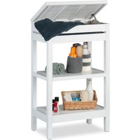 Badregal Bambus, Küchenregal, Standregal, mit 3 Ablagen, Fach mit Klappe, offen, hbt 76,5 x 46 x 29,5 cm, weiß - Relaxdays von RELAXDAYS