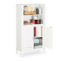 Badezimmerschrank weiß lamell, Badschrank aus Bambus, Telefonschrank, hbt: 92 x 50 x 25,5 cm - Relaxdays von RELAXDAYS