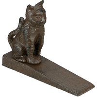 Relaxdays Türstopper, Katze, Gusseisen, Türpuffer für Boden, innen & außen, H x B x T: 11 x 15 x 4 cm, Türkeil, braun von RELAXDAYS