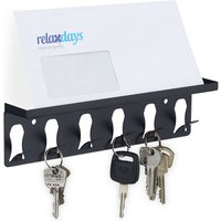 Relaxdays - Schlüsselbrett, 6 Haken & Ablagefläche, modernes Design, HxBxT: 7x24,5x5 cm, Stahl, Schlüsselboard, schwarz von RELAXDAYS
