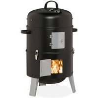 Smoker 3in1, zum Grillen, Räuchern & Garen, Thermometer & Luftabzug, bbq Räuchertonne: ∅ 40 cm, Stahl, schwarz - Relaxdays von RELAXDAYS