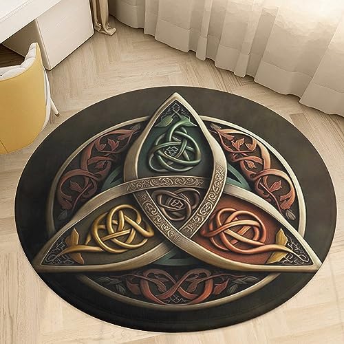 REPALY Wikinger-Wohnzimmer-Heimdekor-Teppich, 3D-Druck, Nordischer Heidnischer Keltischer Knoten, Schlafzimmer-Bodenmatte, Weich, rutschfest, Waschbar (Color : Celtic Knot H, Size : 90cmx90cm) von REPALY