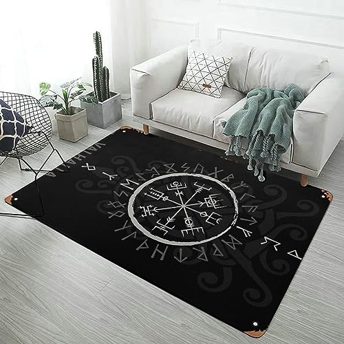 Wikinger-Teppiche für Schlafzimmer und Wohnzimmer, Nordisches Vegvisir-Muster, Rechteckige Bodenmatte, Weich, Rutschfest, Waschbar, Moderne Heimdekoration ( Color : Vegvisir C , Size : 100cmx150cm ) von REPALY