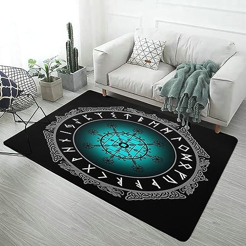 Wikinger-Teppiche für Schlafzimmer und Wohnzimmer, Nordisches Vegvisir-Muster, Rechteckige Bodenmatte, Weich, Rutschfest, Waschbar, Moderne Heimdekoration ( Color : Vegvisir D , Size : 100cmx150cm ) von REPALY