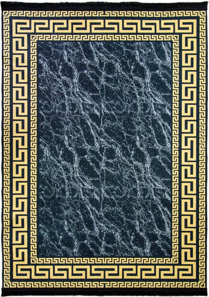 Teppich Sultan 0066, RESITAL The Voice of Carpet, rechteckig, Höhe: 7 mm, Kurzflor, bedruckt, modernes Marmor Design, mit Bordüre & Fransen von RESITAL The Voice of Carpet