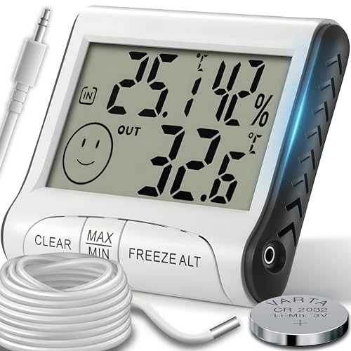 Retoo Thermometer Hygrometer Innen, Außen mit LCD Display, Digitales Thermo-Hygrometer mit Temperaturanzeige, Außensensor, Raumthermometer, Hygrometer Innen, Luftfeuchtigkeitmessgerät von Retoo