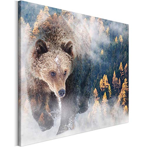 REVOLIO 120x80 cm Leinwandbild Wandbilder Wohnzimmer Modern Kunstdruck Design Wanddekoration Deko Bild auf Leinwand Bilder 1 Teilig - Natur Tiere Bär Wald braun von REVOLIO