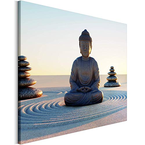 REVOLIO 90x60 cm Leinwandbild Wandbilder Wohnzimmer Modern Kunstdruck Design Wanddekoration Deko Bild auf Leinwand Bilder 1 Teilig - Buddha Steine Sand schwarz braun von REVOLIO