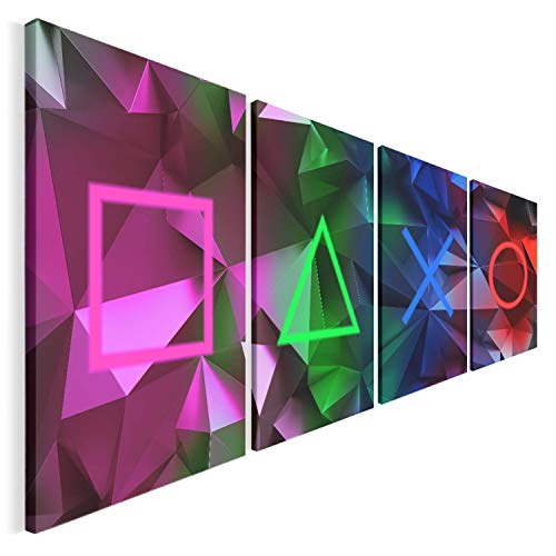 REVOLIO Leinwandbild Wandbilder Wohnzimmer Modern Kunstdruck Wanddekoration Deko Mehrteilige Leinwand Bilder 4 Teilig TYP C, 120 x 45 cm - Spielkonsole Gamer Game Spielerzimmer von REVOLIO