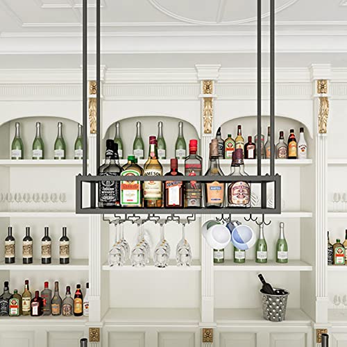 Bar-Einheit, schwebende Regale, an der Decke hängende Weinregale, wandmontierter Weinflaschenhalter aus Metall, industrielles schwarzes Weinglasregal, Kelch-Stielglasregale, verstellbare Höh von RHYDM