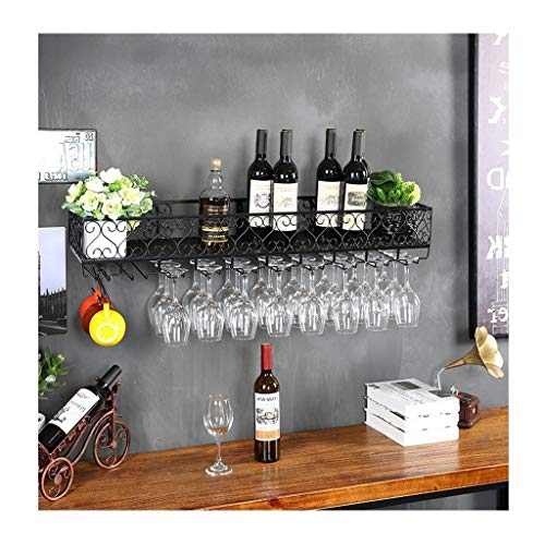 Wandmontiertes Weinregal, hängendes Restaurant-Eisengestell, europäisches Weinglasregal, hängendes Kelchregal, kreativer Weinglasregalboden (Farbe: Schwarz, Größe: 80 * 25 cm) von RHYDM